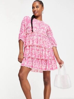 New Look Pink Tiered Ruffle Mini Dress